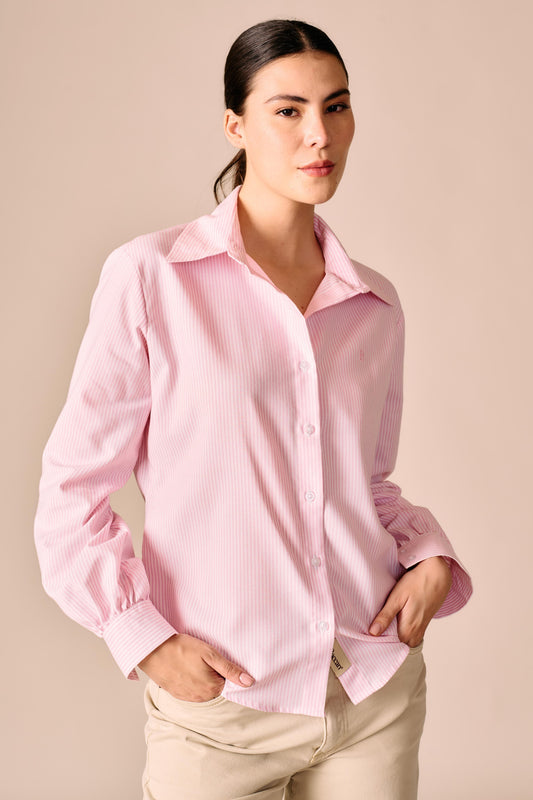Camisa Oxford - Rayas Rosado y Blanco
