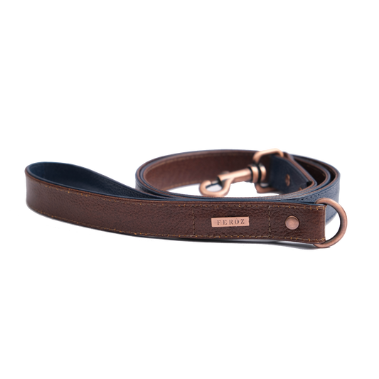 Correa Para Perro Cuero Navy y Cafe