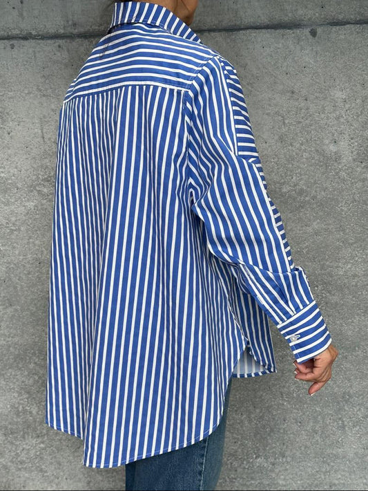 Camisa Algodon Rayas Azul