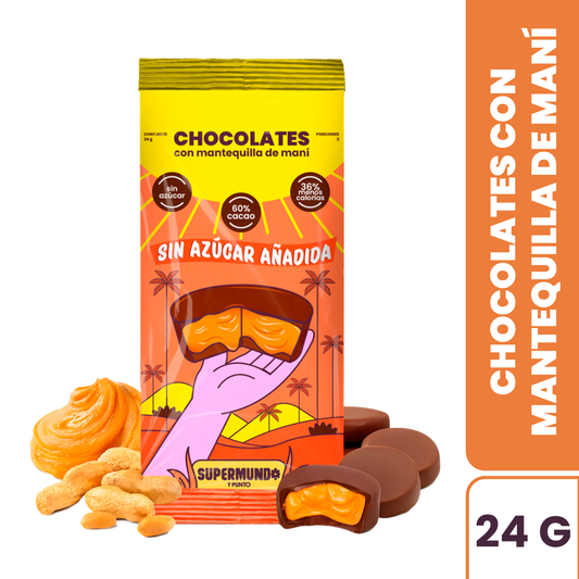 Bombones de chocolate relleno de mantequilla de mani x24 gr