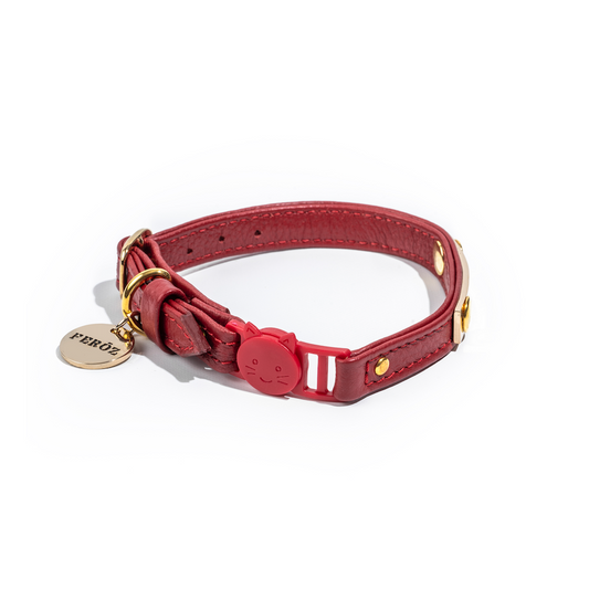 Collar Gato Cuero Rojo