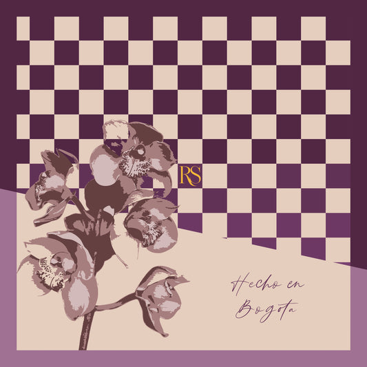 Pañoletas Cuadros y orquidea morada