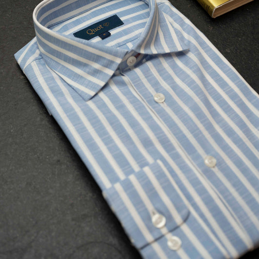 Linen–cotton blend rayas azul clara