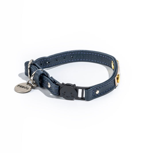 Collar Gato Cuero Azul Navy