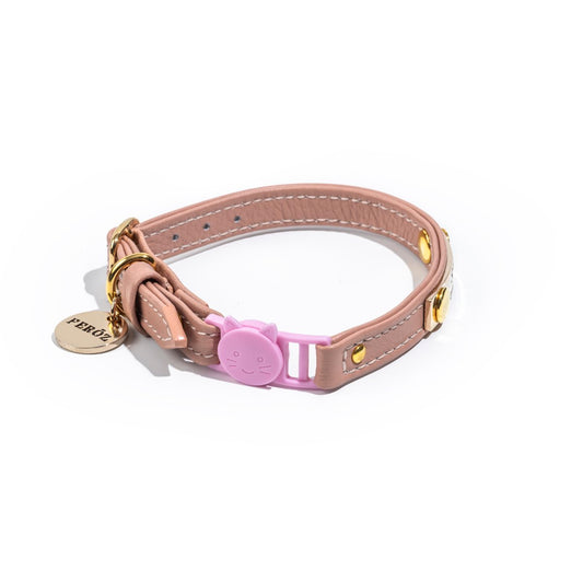 Collar Gato Cuero Rosa Pálido
