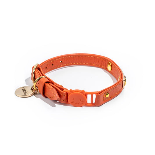 Collar Gato Cuero Naranja