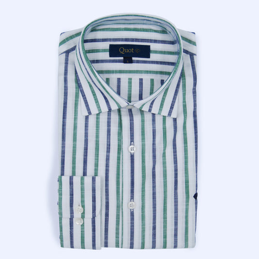 Linen–cotton blend rayas azul, verde