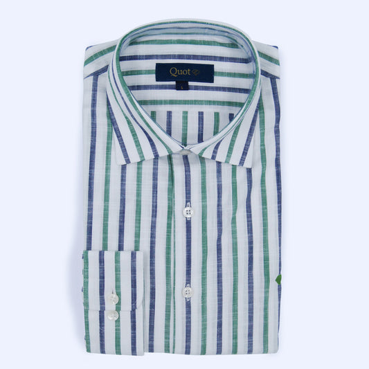 Linen–cotton blend rayas azul, verde