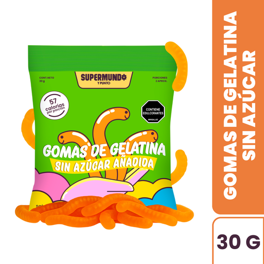 Gomas de gelatina sin azucar gusanitos x 30 gr
