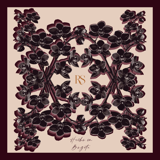 Pañoletas Ramo orquideas negro con morado